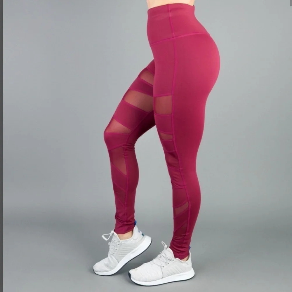 Buffbunny Anastasia Mesh Leggings High Rise Sheer Red Burgundy athletic Pants S